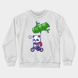 Cute Panda Riding Bicycle With Bamboo Balloon Cartoon Crewneck Sweatshirt